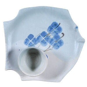 Kent Follette Studio Pottery Platter 13x11 Signed Fish Abstract Dip Bowl Tray